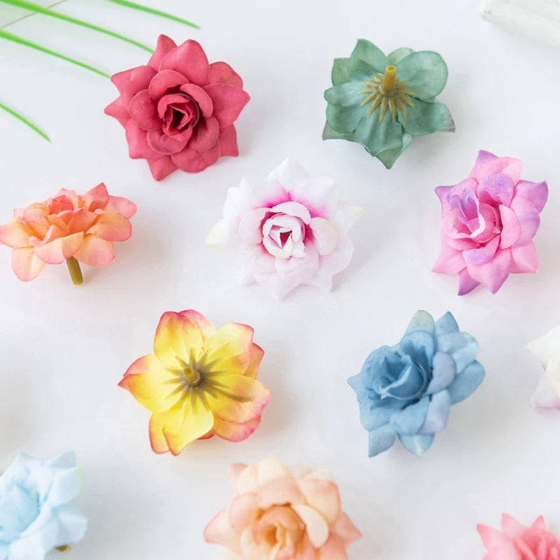 10Pcs Silk Rose Head Artificial Flowers Christmas Wreath Decoration