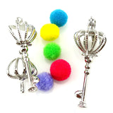 10Pcs Silver Crown Key Pearl Cage Locket Charm Pendant DIY Jewelry Making