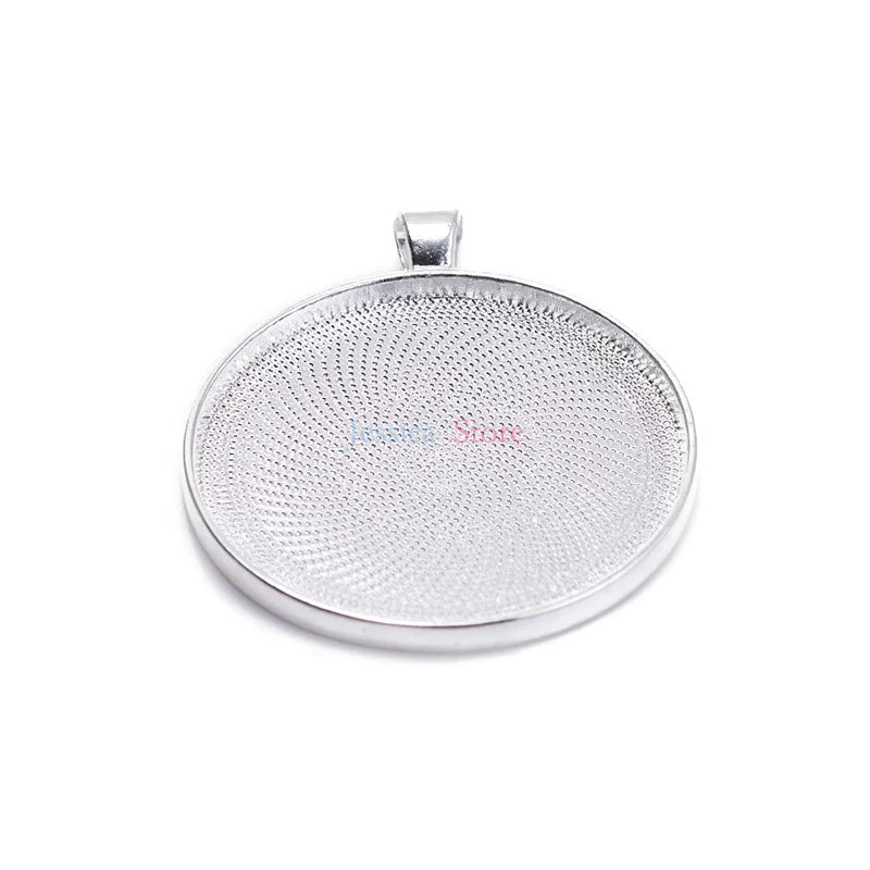 10Pcs Silver Round Blank Tray Base Bezel Pendant Setting DIY Findings 38mm Glass