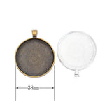 10Pcs Silver Round Blank Tray Base Bezel Pendant Setting DIY Findings 38mm Glass