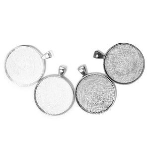 10Pcs Silver Round Blank Tray Base Bezel Pendant Setting DIY Findings 38mm Glass