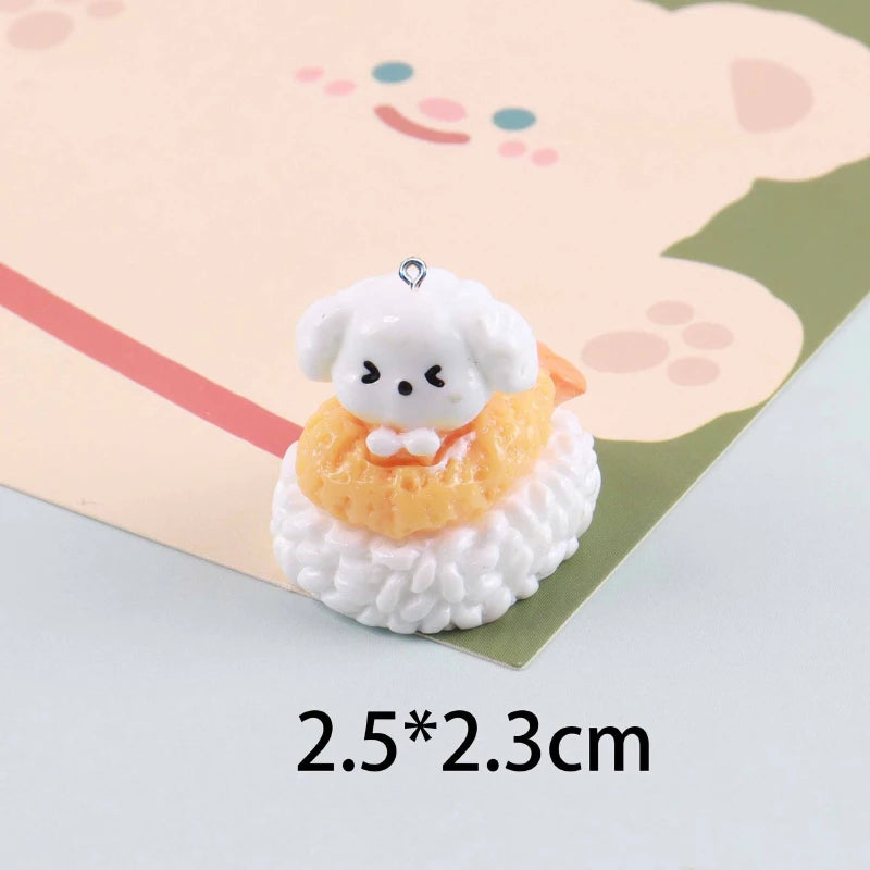 10Pcs 3D Dog Sushi Resin Charms Pendants for DIY Jewelry Making