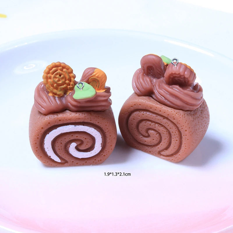 10Pcs Cake Roll Resin Charms Pendant DIY Craft Findings Accessories