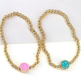 10Pcs Smiley Face Enamel Bracelet Gold Beads Elastic Jewelry