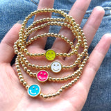 10Pcs Smiley Face Enamel Bracelet Gold Beads Elastic Jewelry