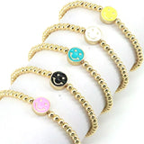 10Pcs Smiley Face Enamel Bracelet Gold Beads Elastic Jewelry