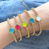 10Pcs Smiley Face Enamel Bracelet Gold Beads Elastic Jewelry