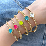 10Pcs Smiley Face Enamel Bracelet Gold Beads Elastic Jewelry