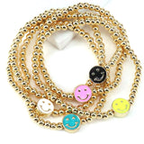 10Pcs Smiley Face Enamel Bracelet Gold Beads Elastic Jewelry