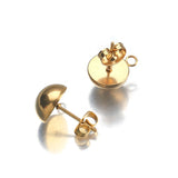 10Pcs Stainless Steel Half Round Ball Posts Earring Settings with Loop