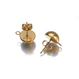 10Pcs Stainless Steel Half Round Ball Posts Earring Settings with Loop