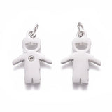 10Pcs Stainless Steel Boy Charms with Zirconia for Jewelry Making