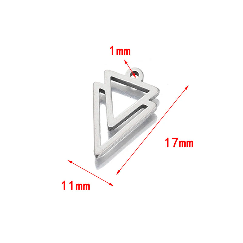 10Pcs Stainless Steel Double Triangle Charms Hollow Geometric Pendants
