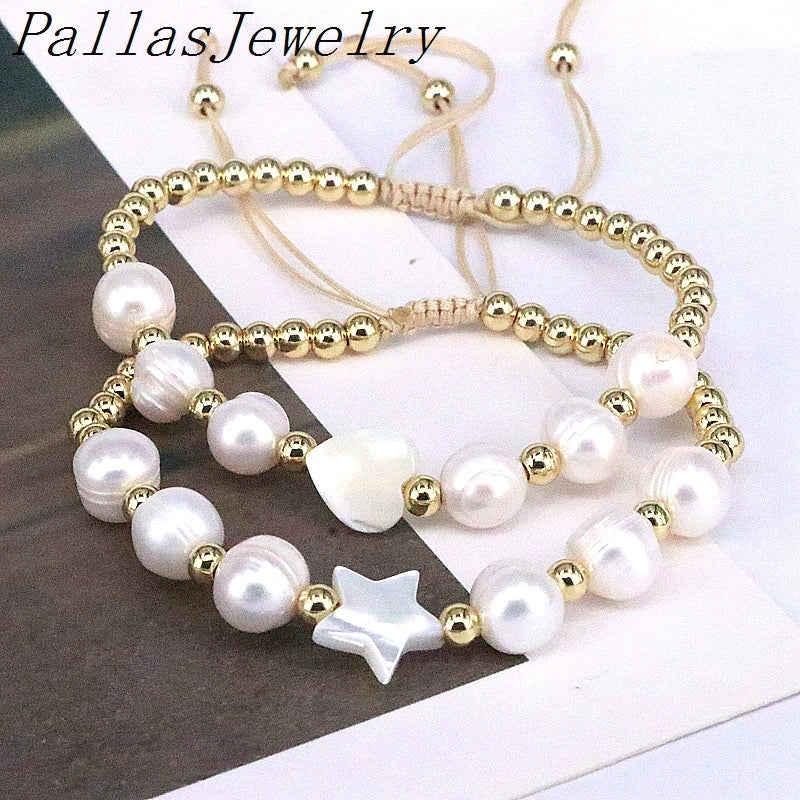 Adjustable Braided Rope Bracelet with Star Heart Shell Charm for Women