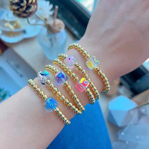 10Pcs Evil Eyes Charm Enamel Brass Beaded Candy Bracelet Jewelry