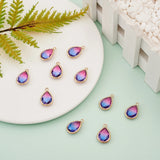 10Pcs Teardrop Crystal Glass Pendants Charms with Brass Edge for DIY Accessories