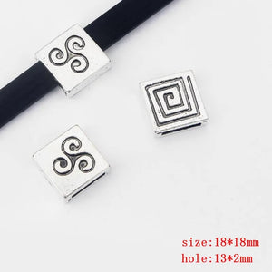 10Pcs Flower Square Spacer Beads 10x2mm Hole for DIY Flat Leather Cord Jewelry