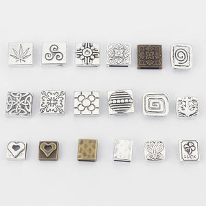 10Pcs Flower Square Spacer Beads 10x2mm Hole for DIY Flat Leather Cord Jewelry