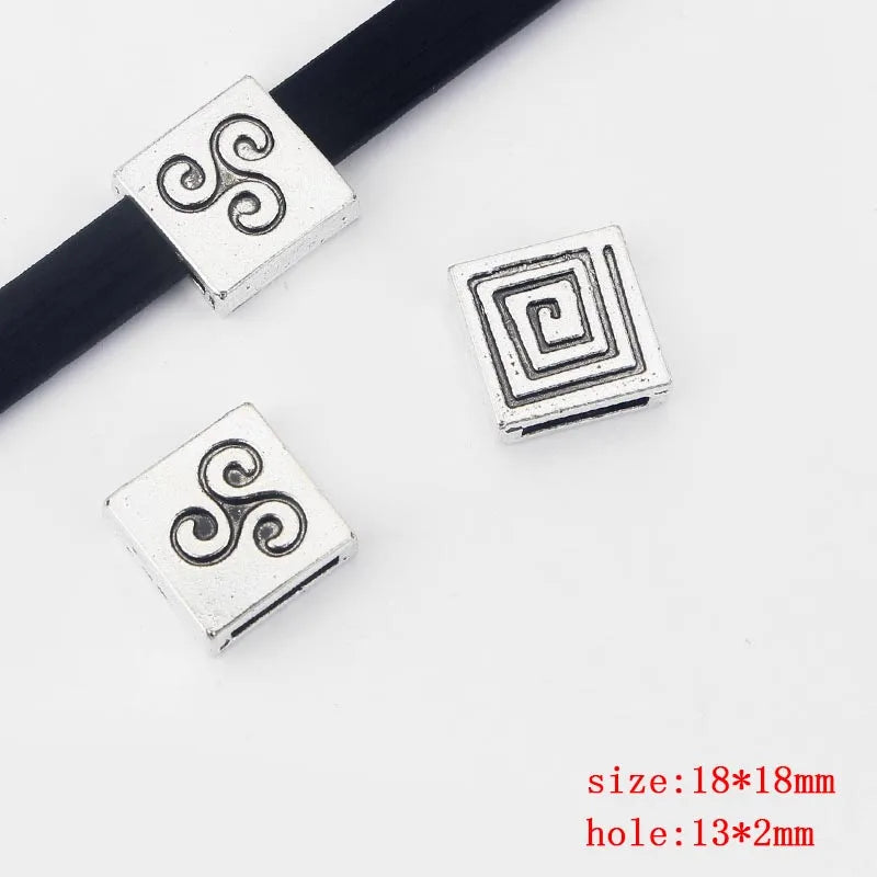 10Pcs Flower Square Spacer Beads 10x2mm Hole for DIY Flat Leather Cord Jewelry