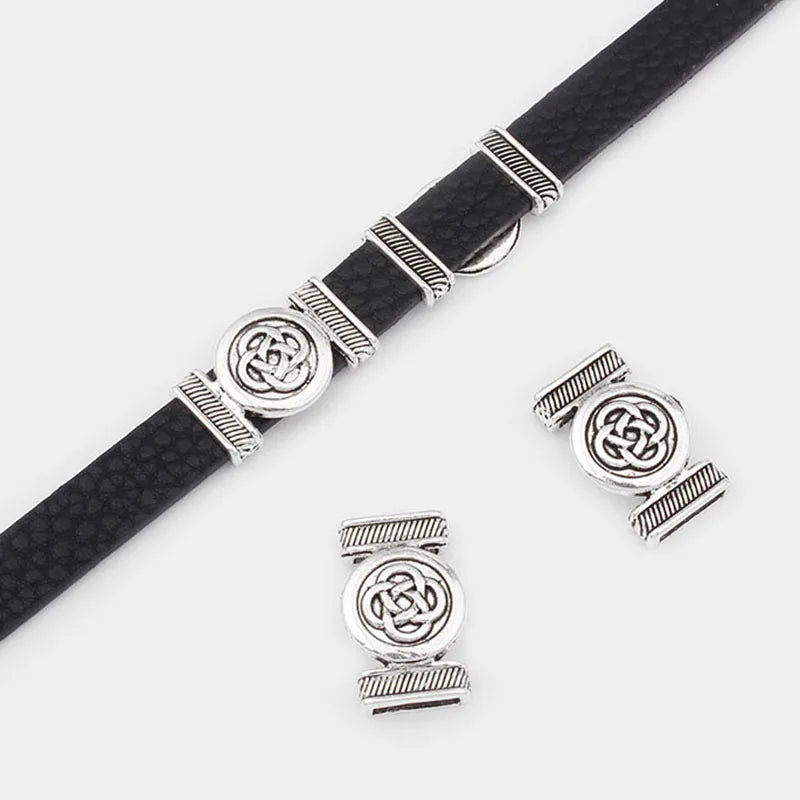10Pcs Tibetan Silver Chinese Knot Slider Spacers For Flat Leather Bracelet