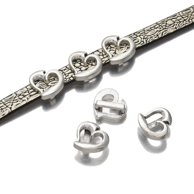10Pcs Tibetan Silver Heart Spacer Beads 10x2mm for Leather Cord Bracelet DIY