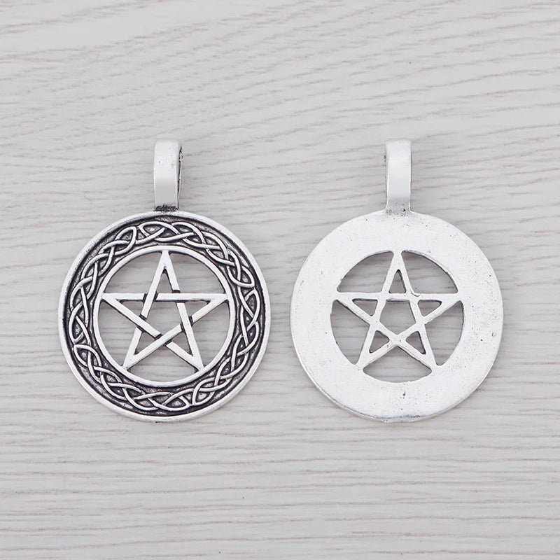 10Pcs Tibetan Silver Pentagram Star Amulet Charms Pendants 28mm