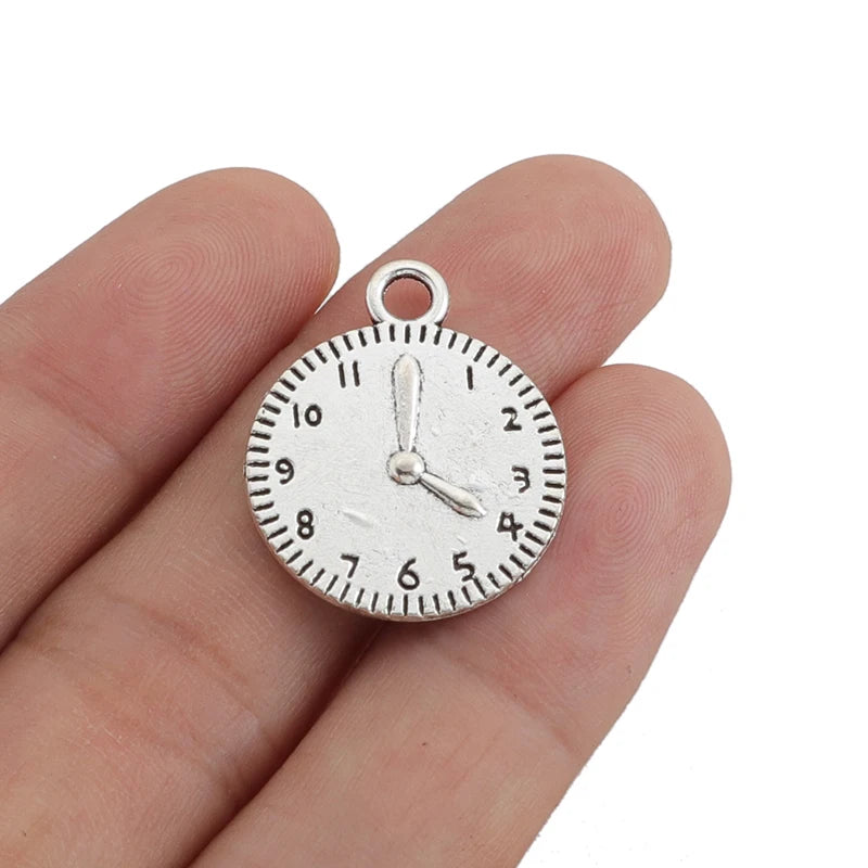10Pcs Tibetan Sliver Round Clock Charms Pendant For DIY Necklace