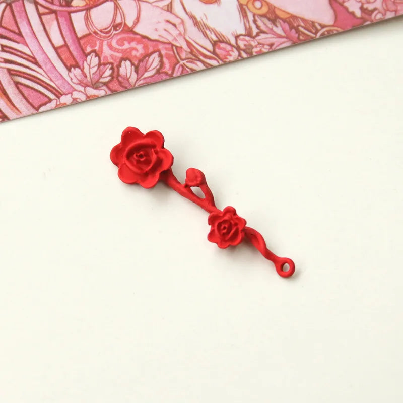 10Pcs Red Rose Charms DIY Earrings Bracelet Necklace Pendant Jewelry