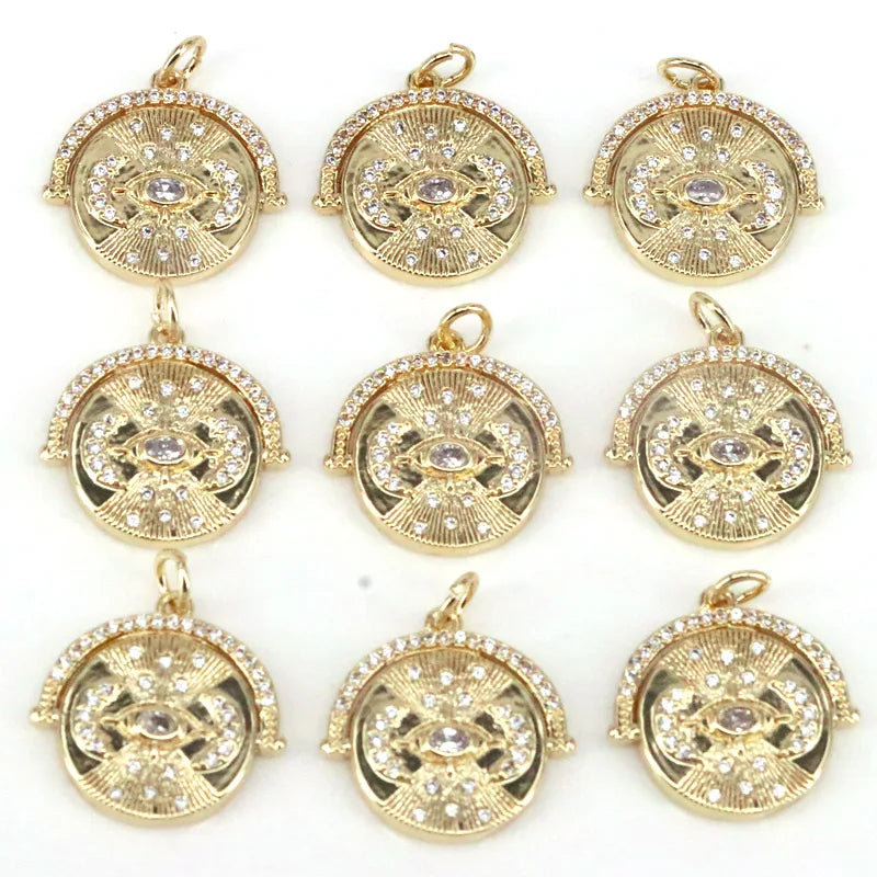 10Pcs CZ Micro Pave Metal Round Charms Pendant for DIY Bracelet Necklace