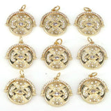 10Pcs CZ Micro Pave Metal Round Charms Pendant for DIY Bracelet Necklace
