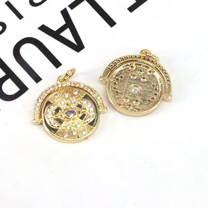 10Pcs CZ Micro Pave Metal Round Charms Pendant for DIY Bracelet Necklace
