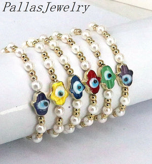10Pcs Eye Bracelet Colorful Lampwork Hand Shaped Eyes Lucky Bracelets for Women