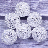 10Pcs Silver Plated Twist Ball Alloy Wire Beads 18mm