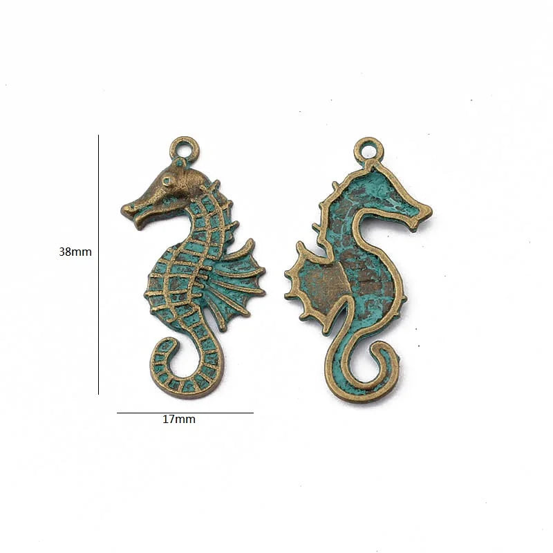 10Pcs Sea Horse Charms for DIY Necklace Making Patina Greek Animal Pendants