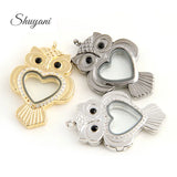 10Pcs Vintage Owl Heart Glass Floating Locket Memory Pendant