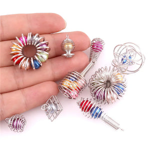 10Pcs Vintage Iron Ball Spring Spiral Cage Bead Pendant DIY Jewelry Making