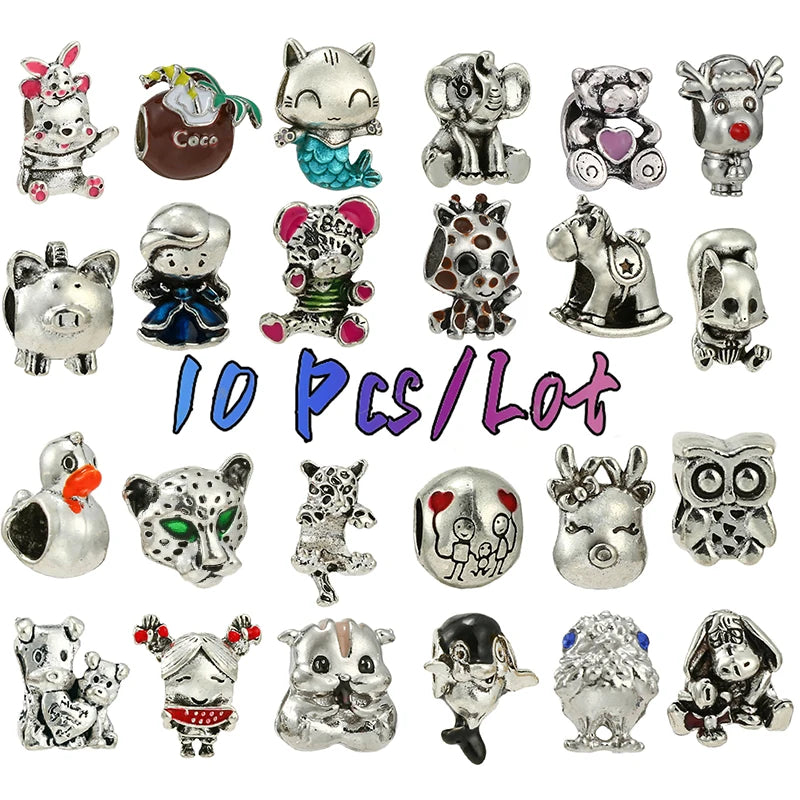 10Pcs Silver-plated Cartoon Animal Charms DIY Jewelry Making