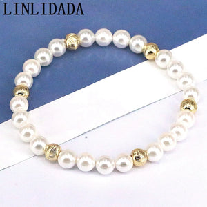 10Pcs Pearl Bracelet For Women Plated Stretchy Beaded Pearls Bracelets