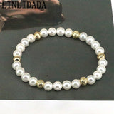 10Pcs Pearl Bracelet For Women Plated Stretchy Beaded Pearls Bracelets