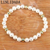 10Pcs Pearl Bracelet For Women Plated Stretchy Beaded Pearls Bracelets