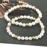 10Pcs Pearl Bracelet For Women Plated Stretchy Beaded Pearls Bracelets