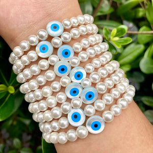 10Pcs Freshwater Pearl Eyes Bracelet Beaded Stretch
