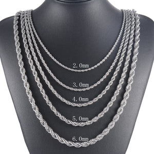 10Pcs 316L Stainless Steel Rope Chain Necklace for Men and Women