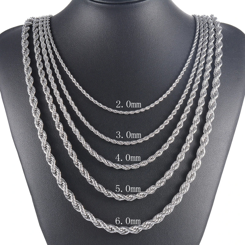 10Pcs 316L Stainless Steel Rope Chain Necklace for Men and Women