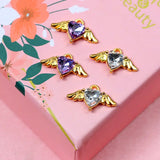 10Pcs Angel Wings Crystal Heart Charms Golden DIY Jewelry Findings