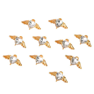 10Pcs Angel Wings Crystal Heart Charms Golden DIY Jewelry Findings