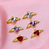 10Pcs Angel Wings Crystal Heart Charms Golden DIY Jewelry Findings