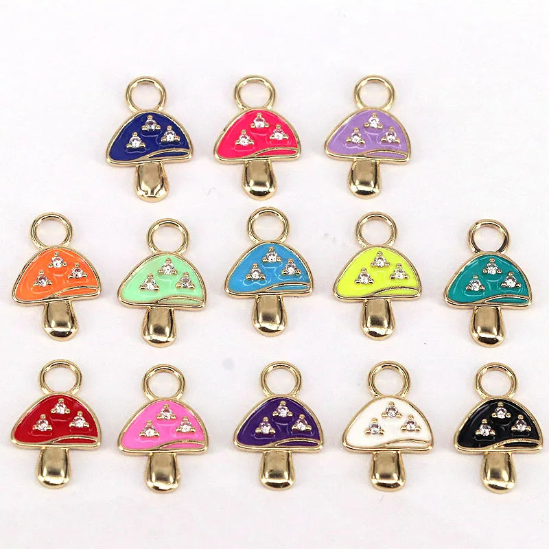 10Pcs Enamel Mushroom Charms CZ Pave Pendants Jewelry Finding