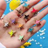 10Pcs Colorful Star Heart Necklace Women Plated Neon Enamel Pendant Jewelry