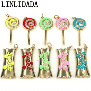 10Pcs Candy Lollipops CZ Charms Pendants Enamel DIY Decoration